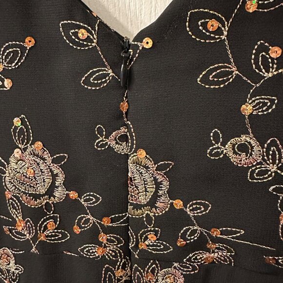Coldwater Creek NWT 10 Black Metallic Embroidered Sequin Floral Fit Flare Dress - Picture 10 of 10